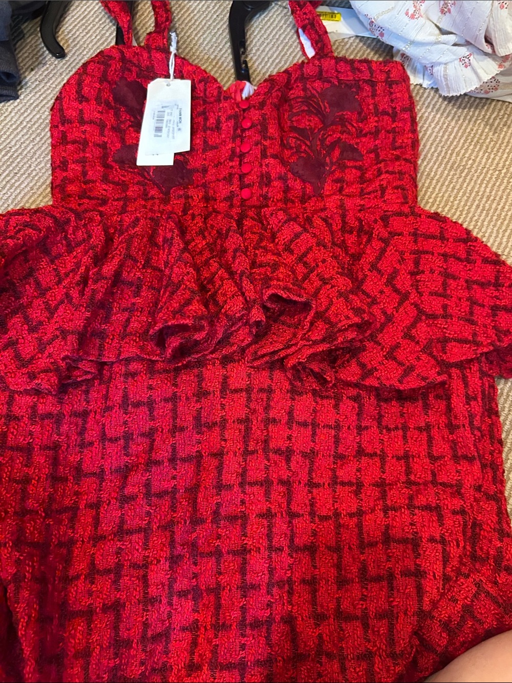NWT FANM MON Red tweed peplum Midi Dress size medium - Picture 14 of 14